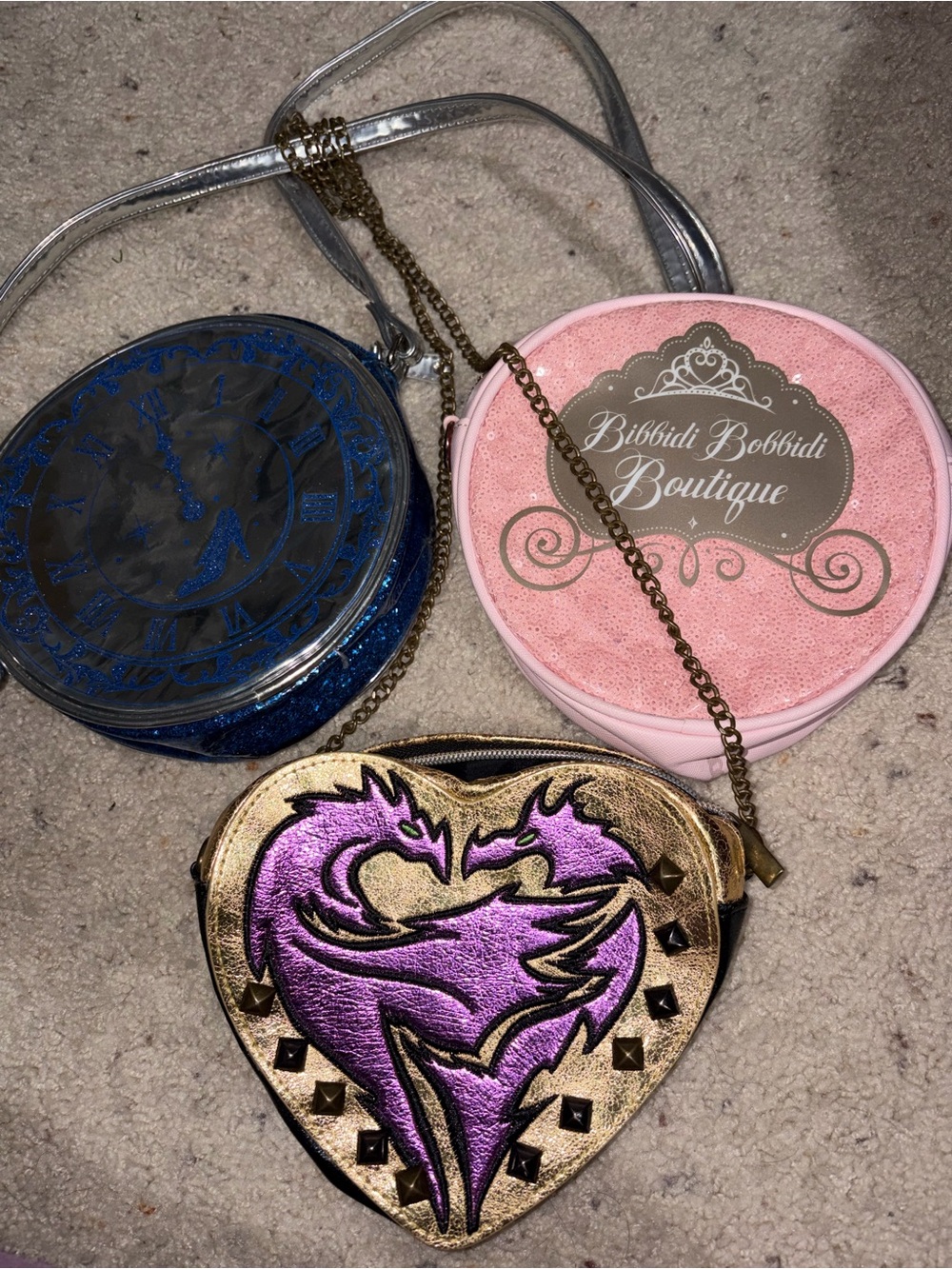 3 Disney kids purses Descendants Cinderella Bibbidi bobbidi Boutique